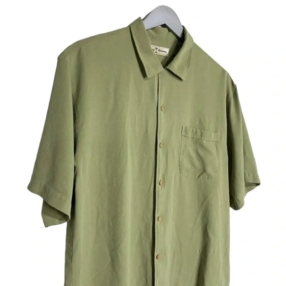 Tommy Bahama men’s M celery green silk Hawaiian button down short sleeve shirt - Picture 2 of 5